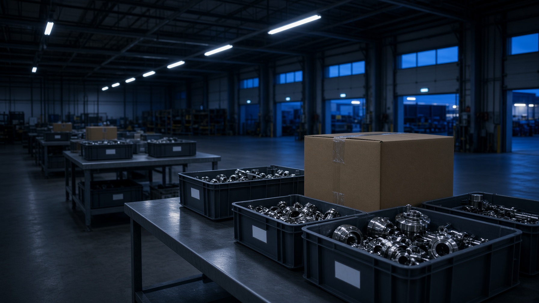 Staged industrial components ready for outbound packing