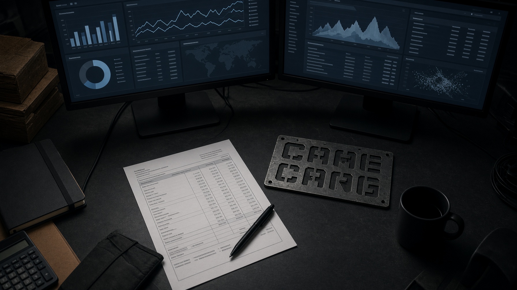 Night operations desk with logistics screens